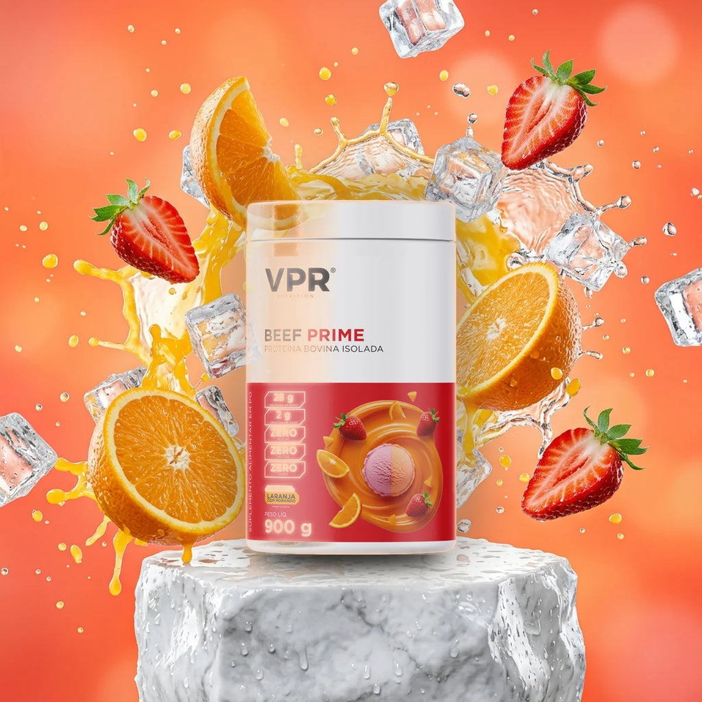 Beef Prime laranja com morango, proteína da carne refrescante