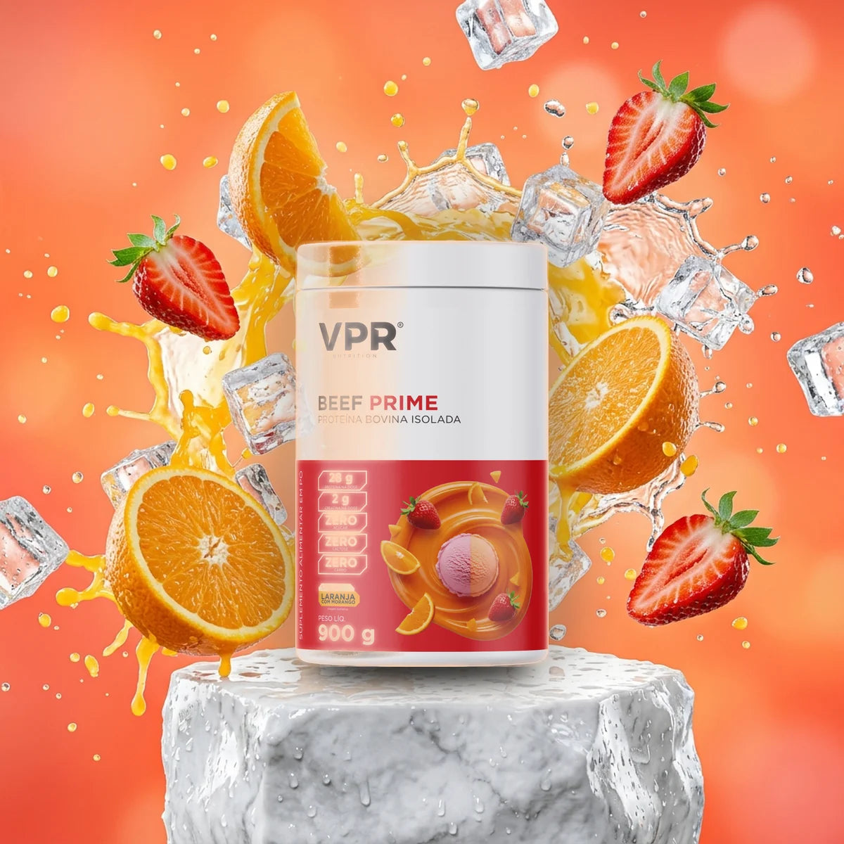 Beef Prime laranja com morango, proteína da carne refrescante