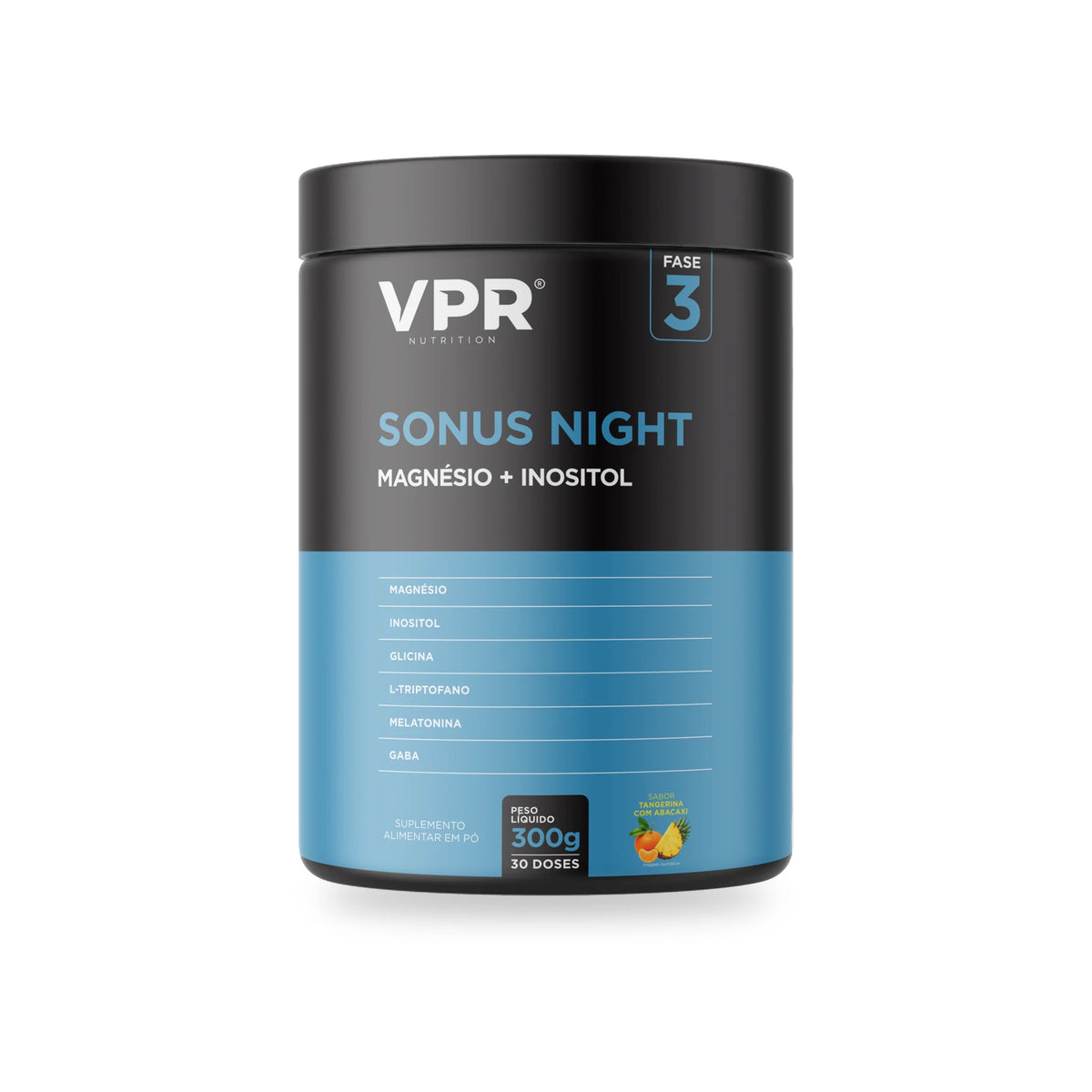 Sonus Night 300g magnésio e inositol VPR Nutrition – Tangerina com Abacaxi – pote frontal