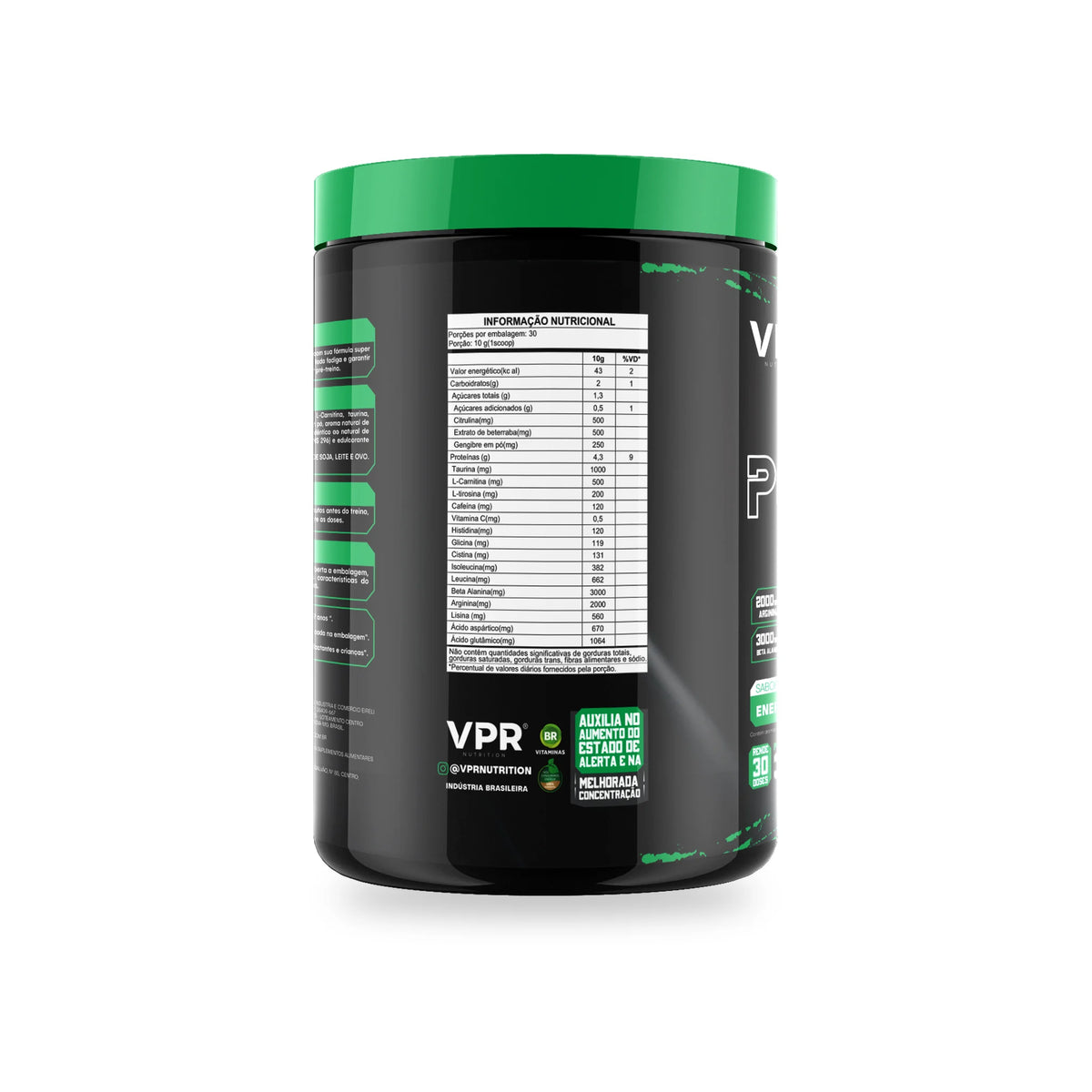 Pré-treino V-Power 300g energético VPR Nutrition – rótulo e tabela nutricional