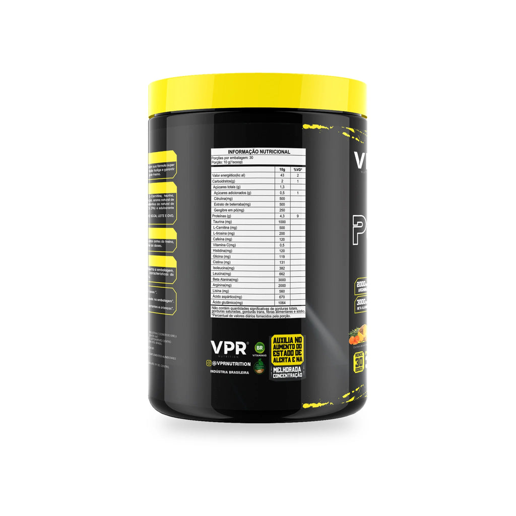 Pré-treino V-Power 300g frutas amarelas VPR Nutrition – rótulo e tabela nutricional