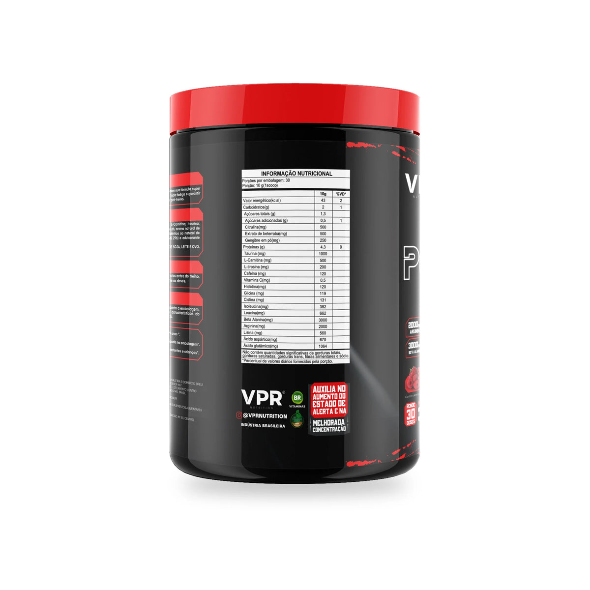 Pré-treino V-Power 300g frutas vermelhas VPR Nutrition – rótulo e tabela nutricional