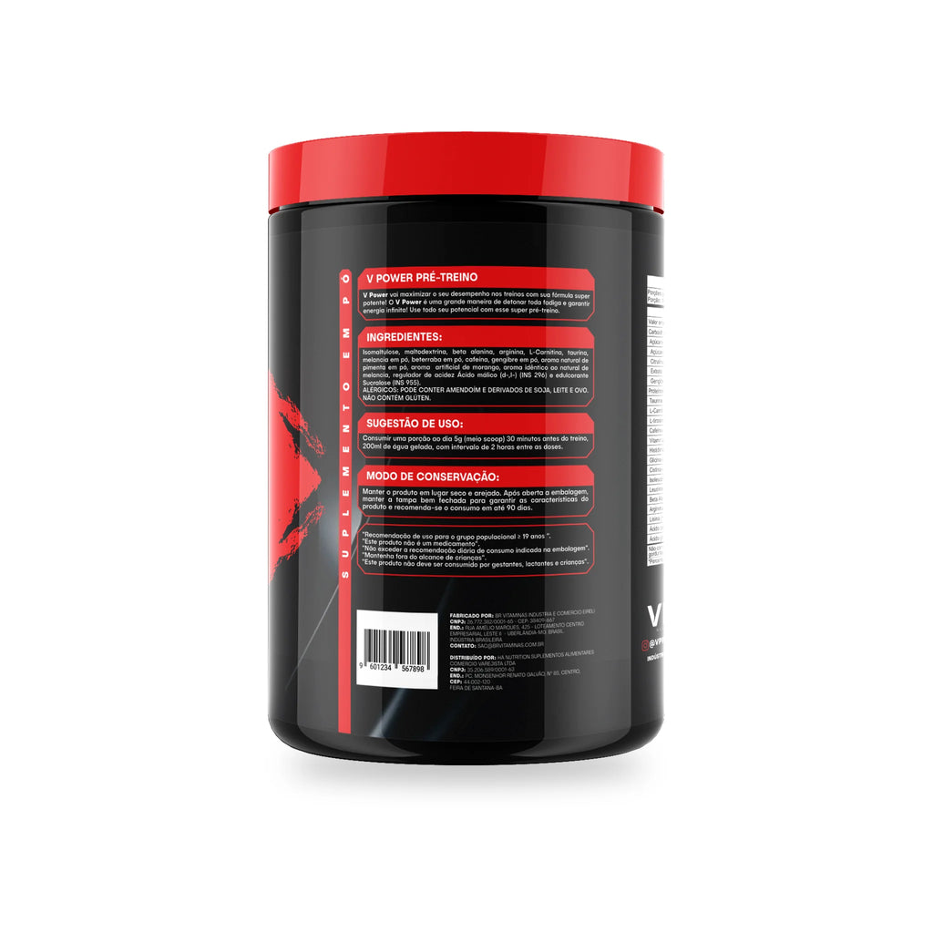 Pré-treino V-Power 300g frutas vermelhas VPR Nutrition – detalhe do rótulo