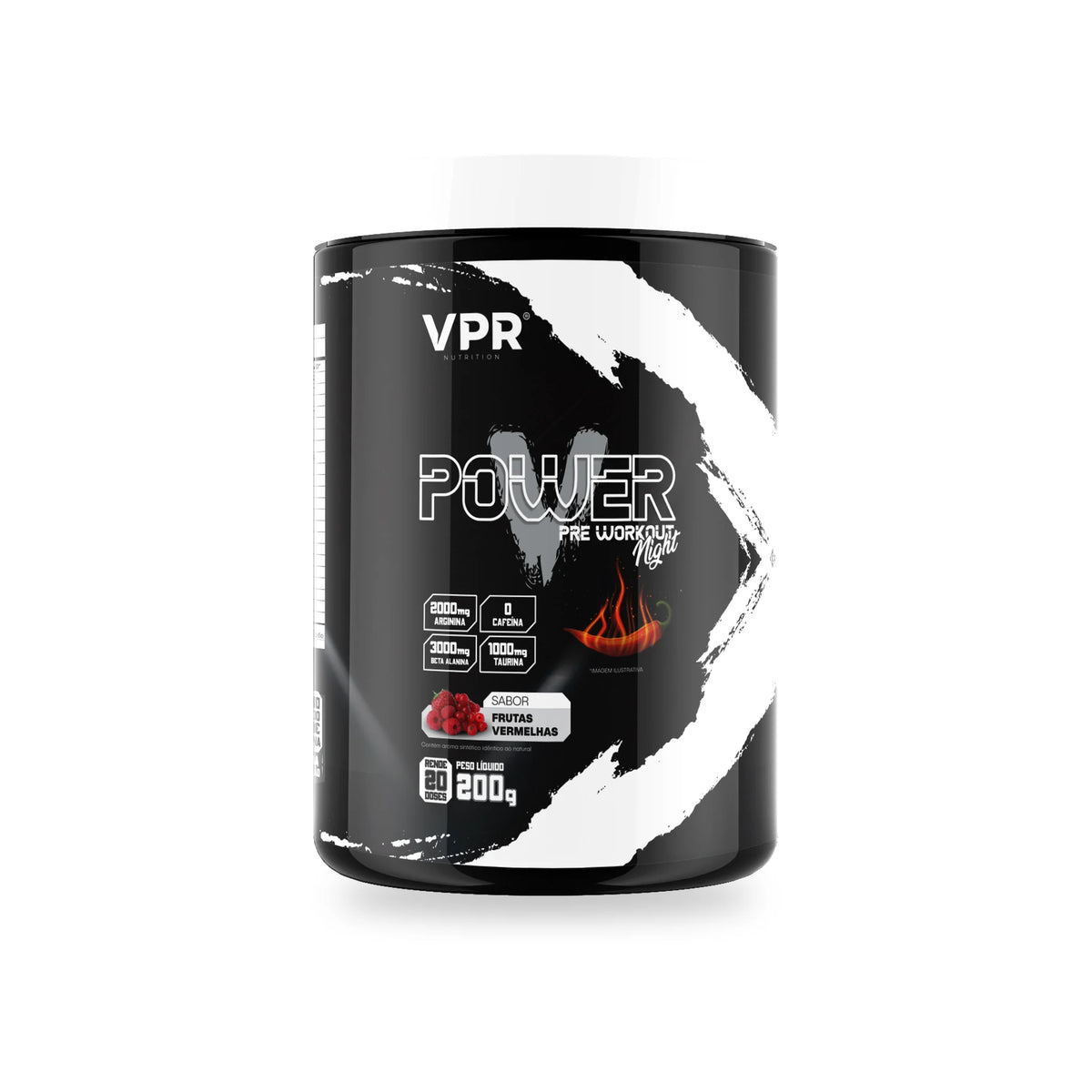 Pré-treino V-Power Night zero cafeína 200g VPR Nutrition – pote frontal