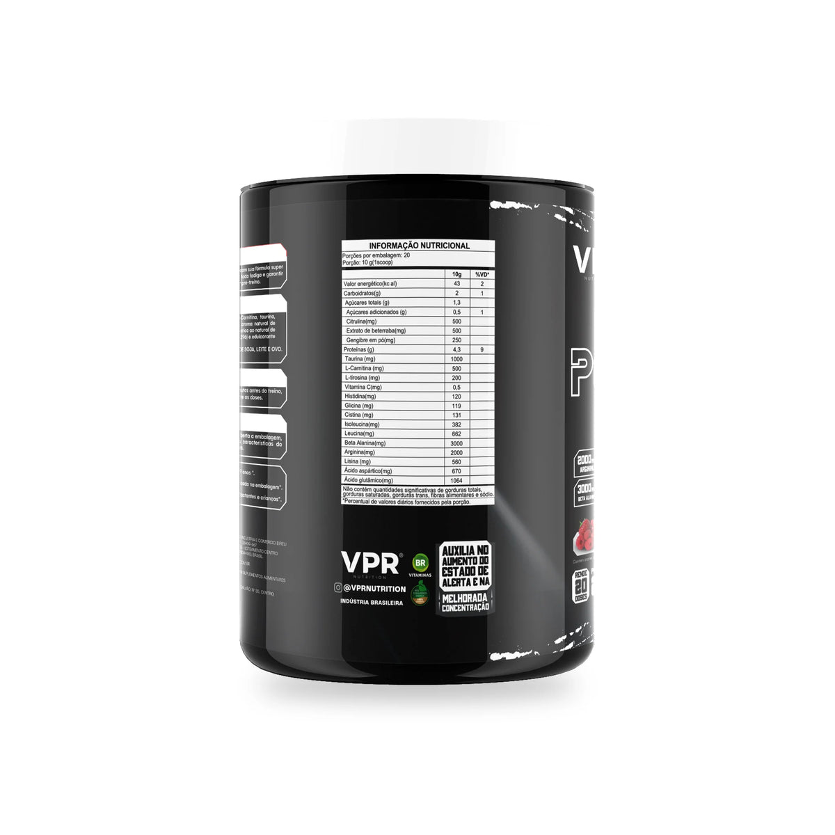 Pré-treino V-Power Night zero cafeína 200g VPR Nutrition – rótulo e tabela nutricional