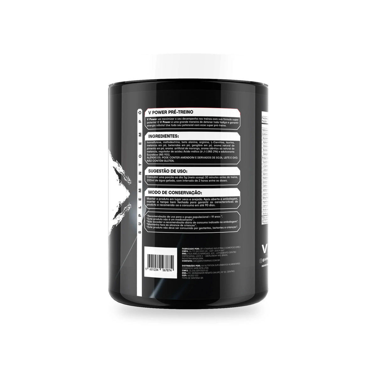 Pré-treino V-Power Night zero cafeína 200g VPR Nutrition – detalhe do rótulo